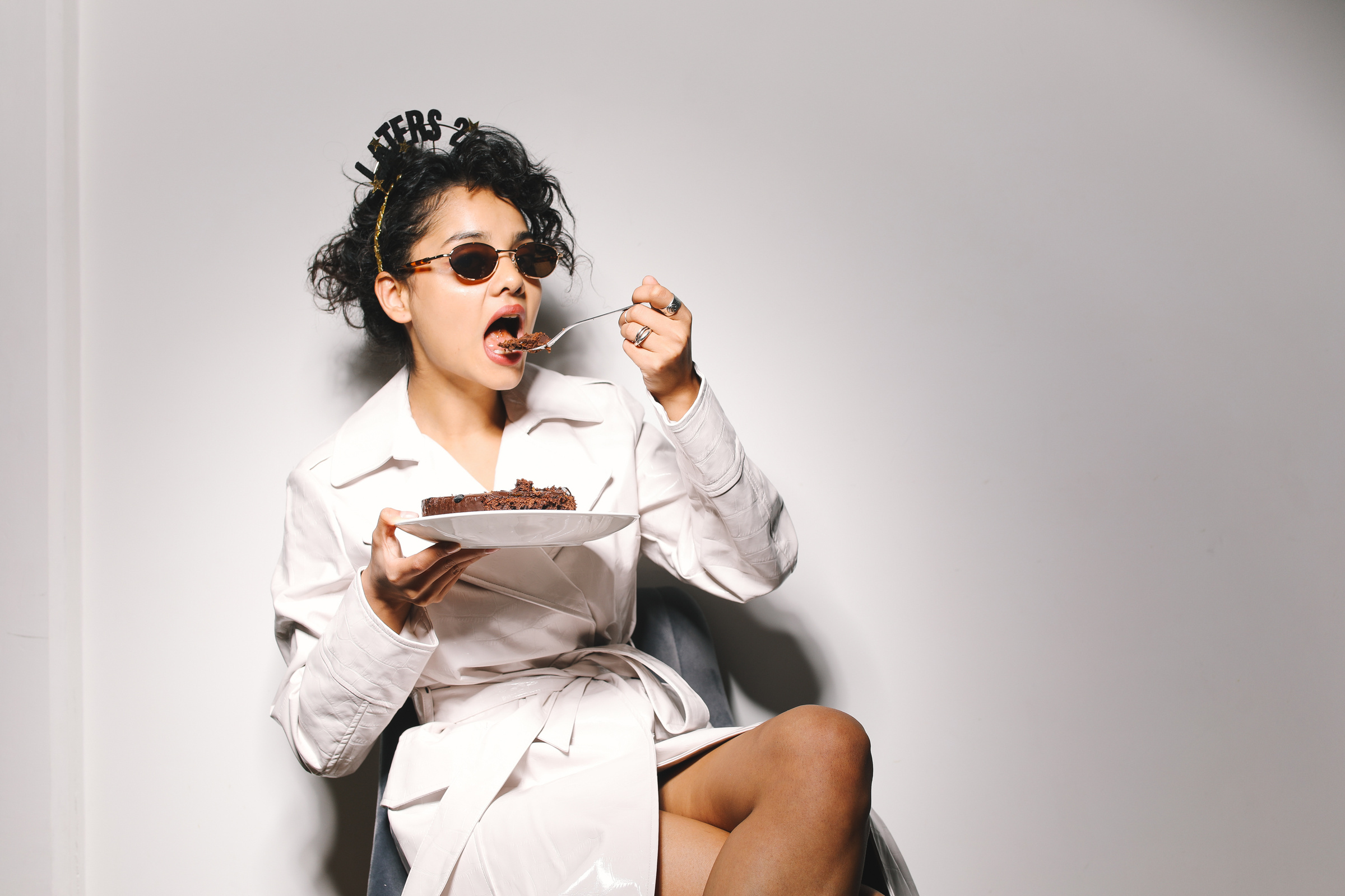 Woman Eating Chocolate Cake